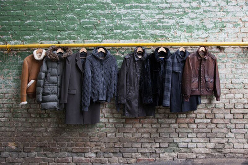 Winter clothes for men and women on display.