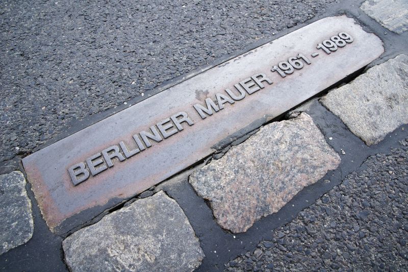 The Berlin plaque that commemorates the rise and fall of the Berlin Wall