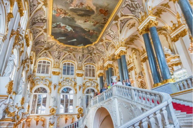 The elaborate Jordan Staircase of the Winter Palace.