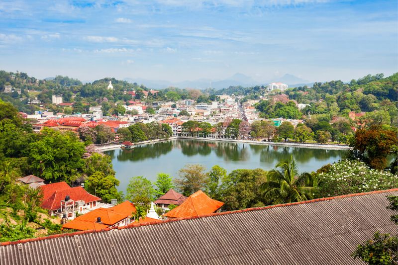 An aerial view of Kandy Lake from Arthur's Seat in Kandy City, Sri Lanka.