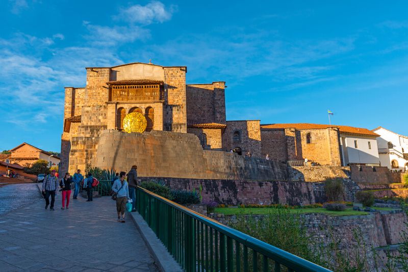 Qorikancha with solar disc placed for the Inti Raymi Sun Festival celebrations in Cusco.