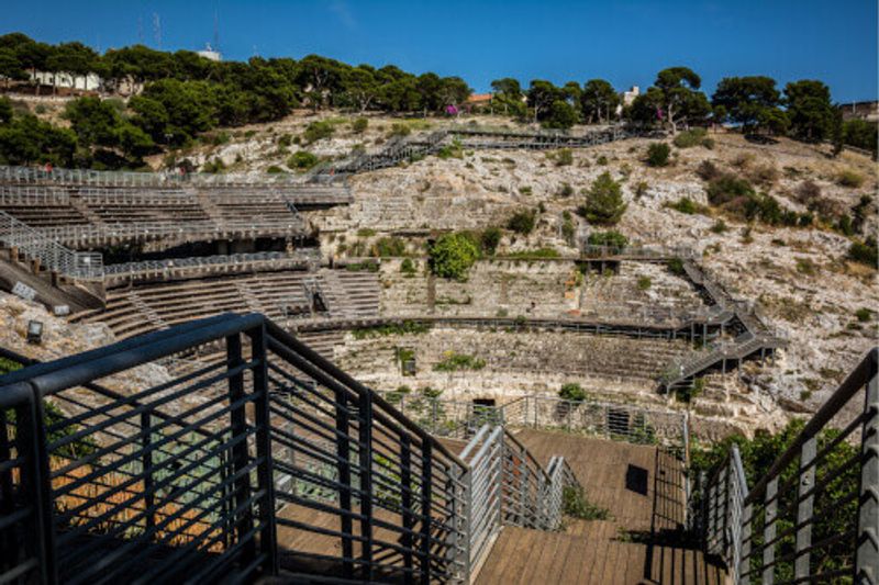 View of the Anfiteatro Romano di Cagliari, a Roman amphitheatre.