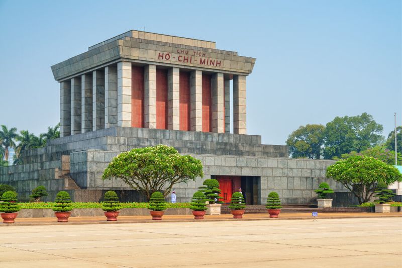 The view of the Ho Chi Minh megalithic Mausoleum in Ba Dinh Square