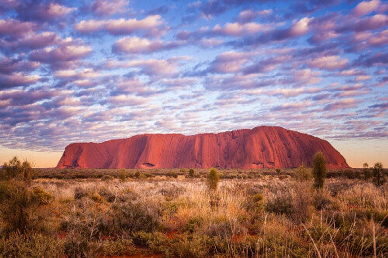 Uluru at sunrise, in the Uluru-Kata Tjuta National Park.