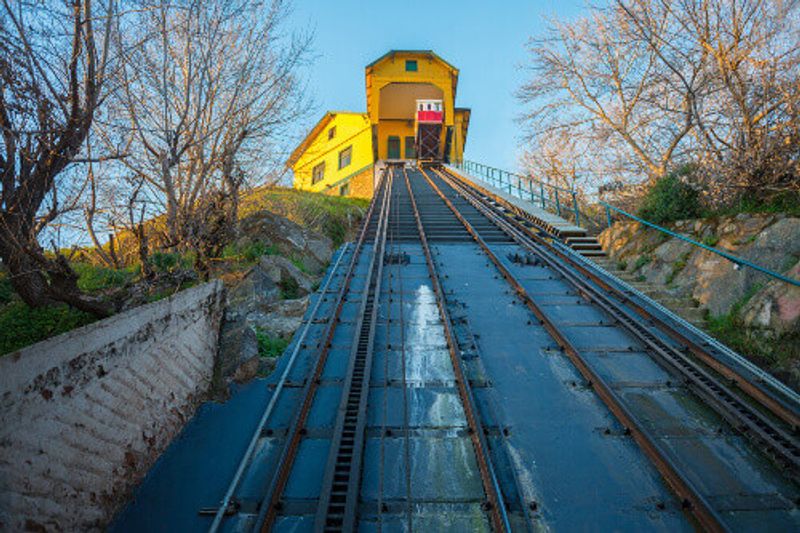 One of the hills in the coastal town of Valparaiso, Chile and its famous old funicular.