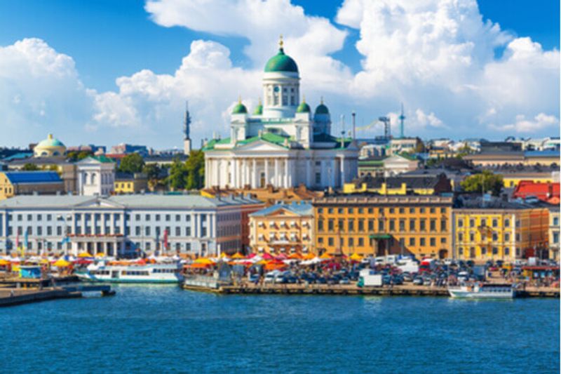 The bustling, picturesque Helsinki Harbour boasts fantastic views year round.