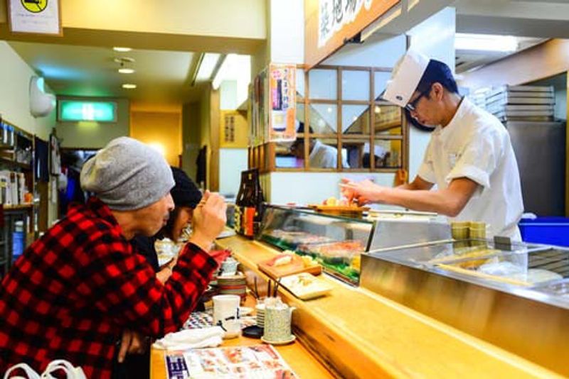 A sushi counter in Tokyo, Japan.