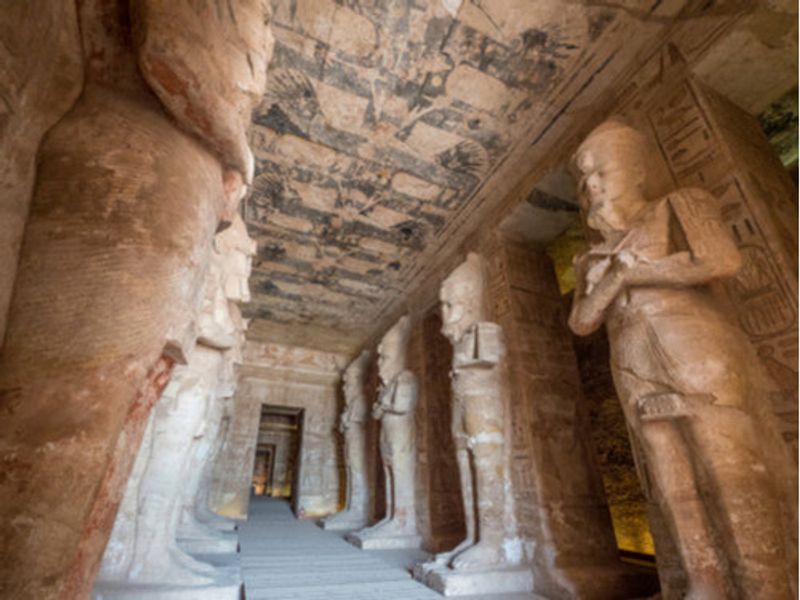 Huge statues of Ramses II inside Abu Simbel Temple, Egypt.