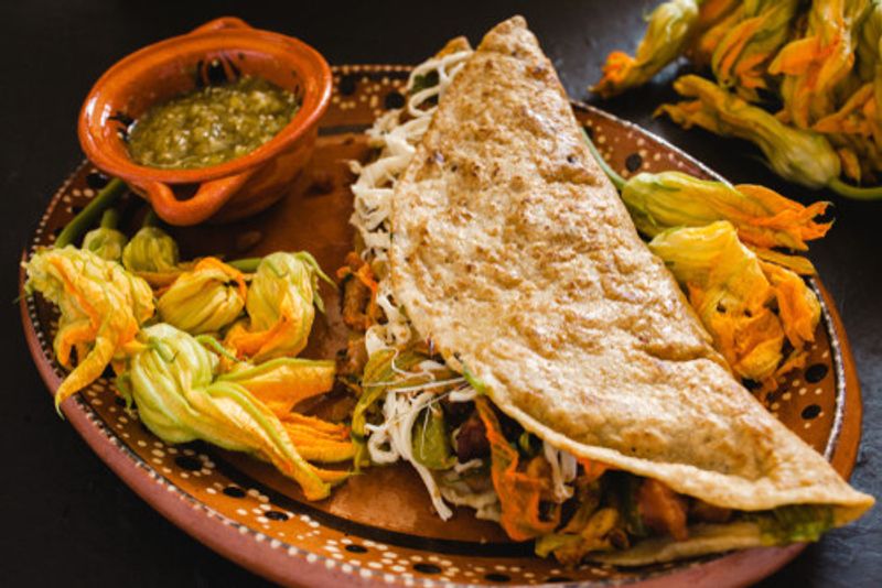 Delicious quesadillas with pumpkin blossoms.