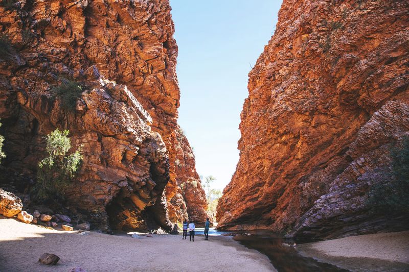 Choose from a range of off-train experiences, including a discovery walk of Simpsons Gap in Alice Springs. Credit: Journey Beyond