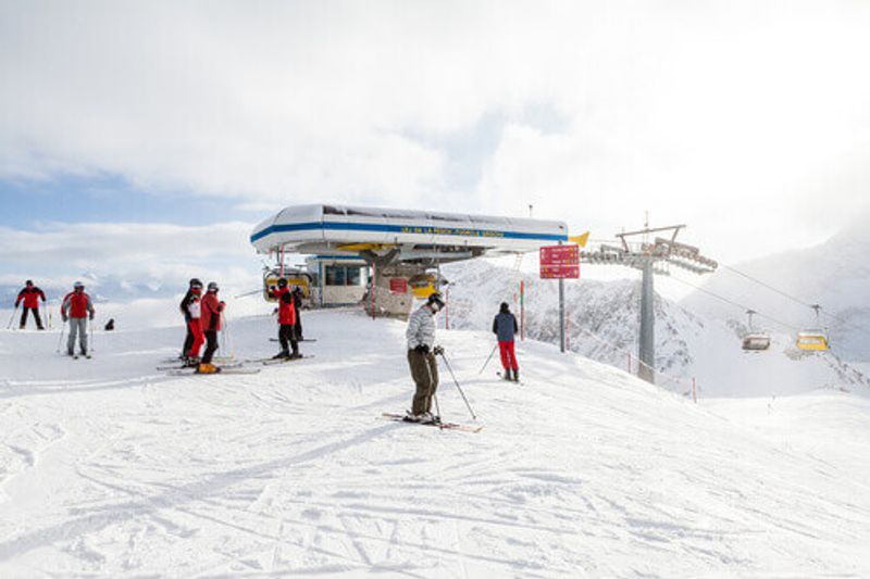 View of the ski resort in the town of St Moritz in the Engadine Valley, Switzerland.