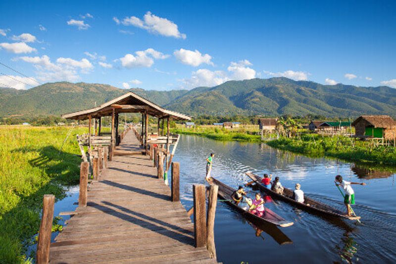 : Beautiful floating gardens in Inle Lake.