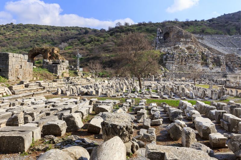 Ruins of the Theatre Gymnasium of Vedius in Arcadiane Street, Ephesus.