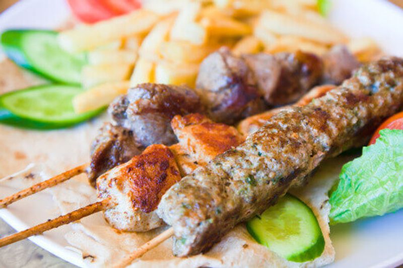 Kebabs on skewers are a popular Jordanian street food.