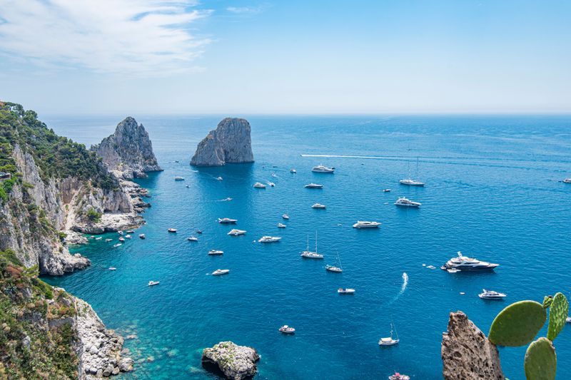 Aerial view of the Faraglioni cliffs on Capri, a gem off Italy’s southern coast