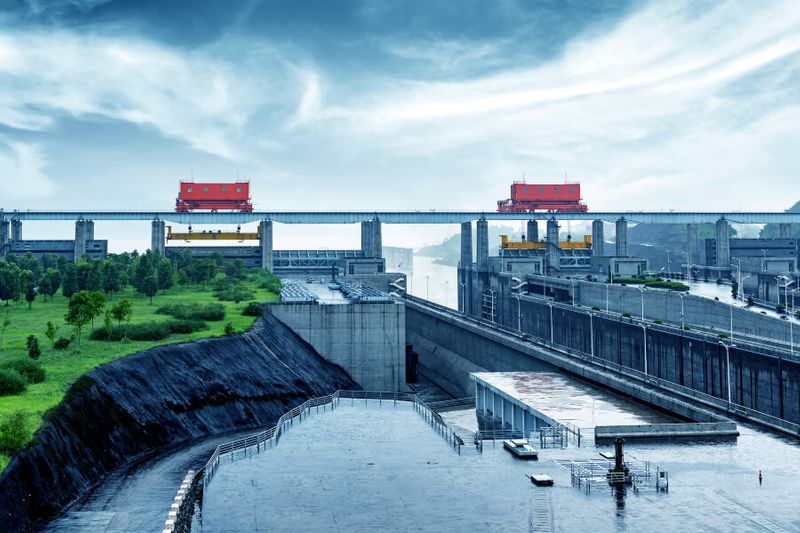 The hydroelectric Three Gorges Dam spans the Yangtze River.