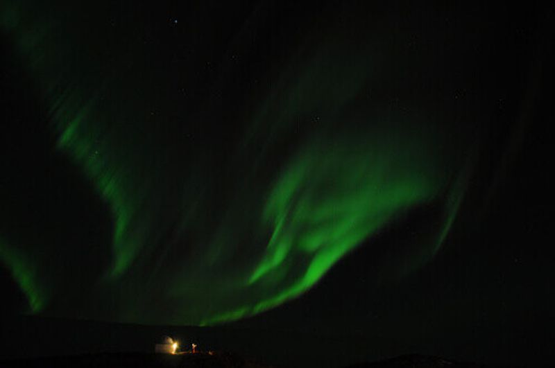 The Aurora Borealis above the station in Antarctica