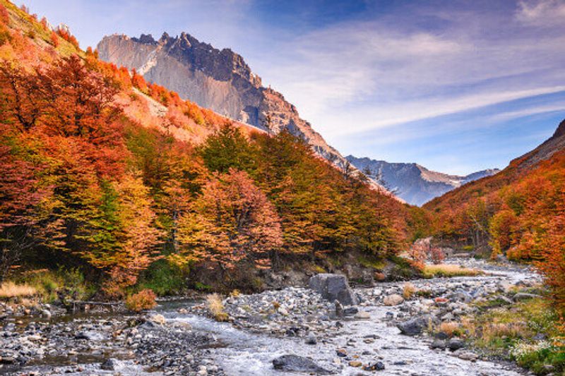 Torres del Paine in autumn at Cordillera Paine in Patagonia, Chile.