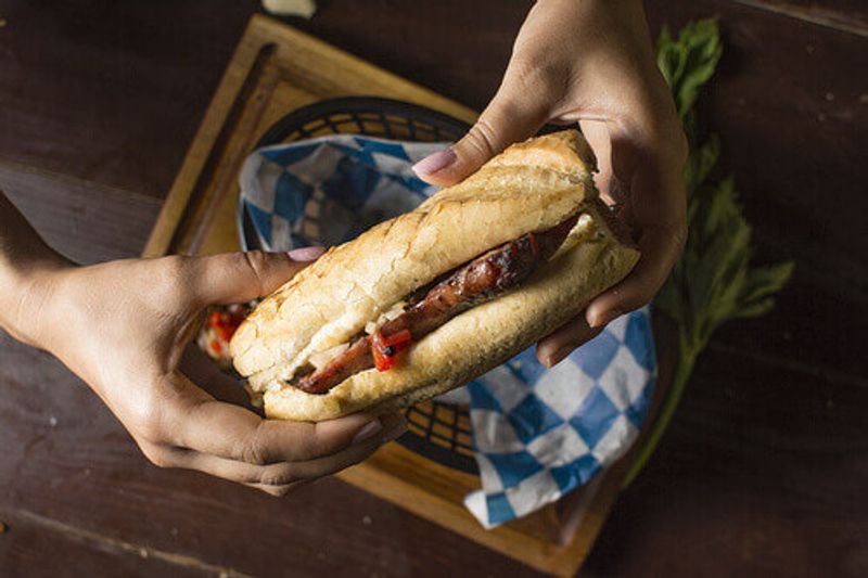 A traditional sandwich, Choripan, in Argentina.