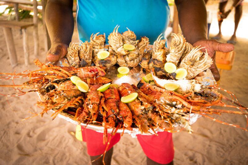 A seafood plate served during a Blue Safari Fumba in Zanzibar.