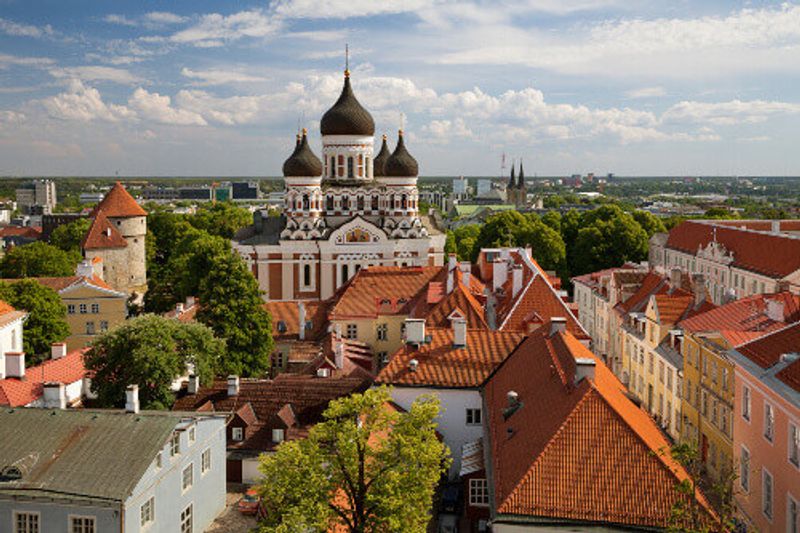 The view from St. Mary Cathedral in The Old Town featuring the Russian Orthodox Alexander Nevsky Cathedral.