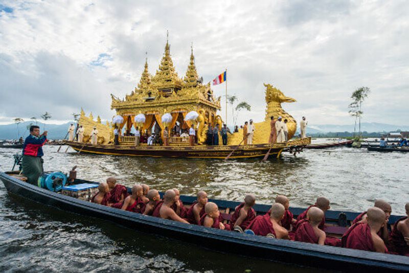 The festival of Phaung Daw Oo Pagoda is celebrated once a year in October at Inle Lake.