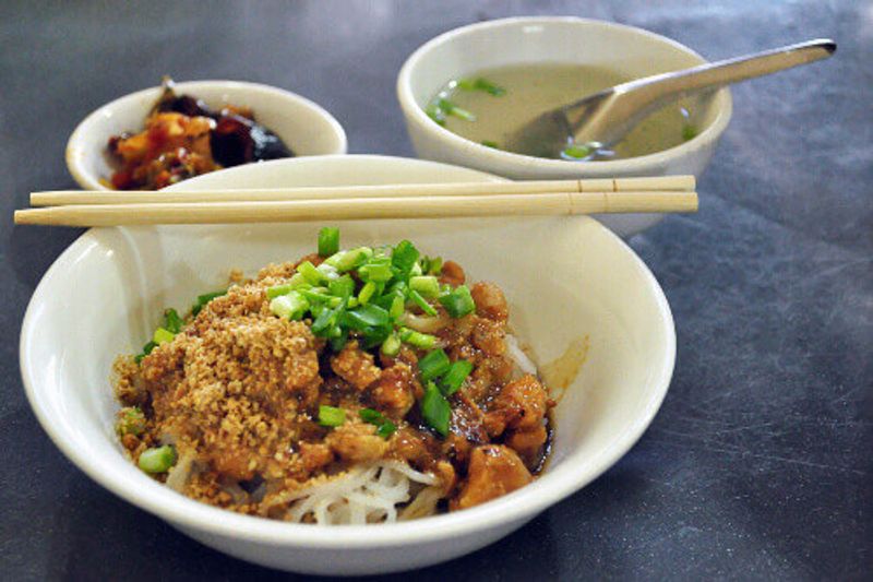 Shan noodles, a popular street food in Mandalay.