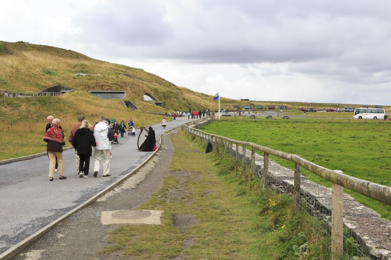 The walking trail and the Visitor Centre at the Cliffs of Moher.
