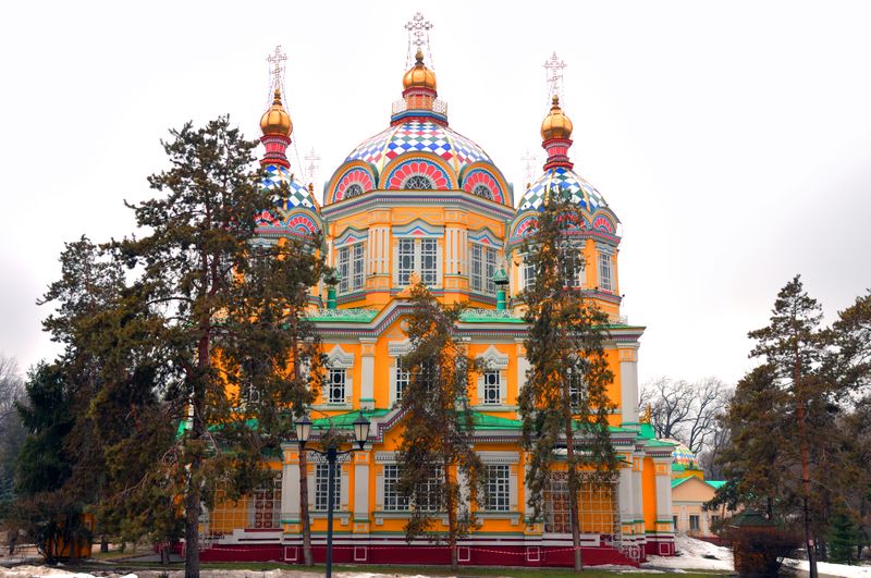 Zenkov Cathedral is a wooden Russian Orthodox cathedral located inside Panfilov Park