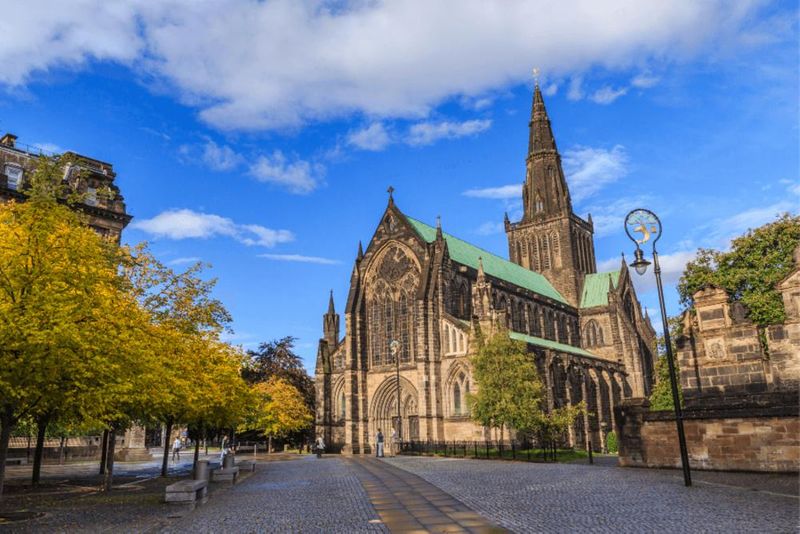 The front view of Glasgow Cathedral on a beautiful morning