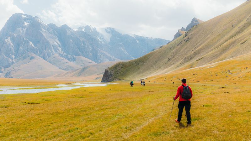 High peaks and glacier rivers in Tien Shan