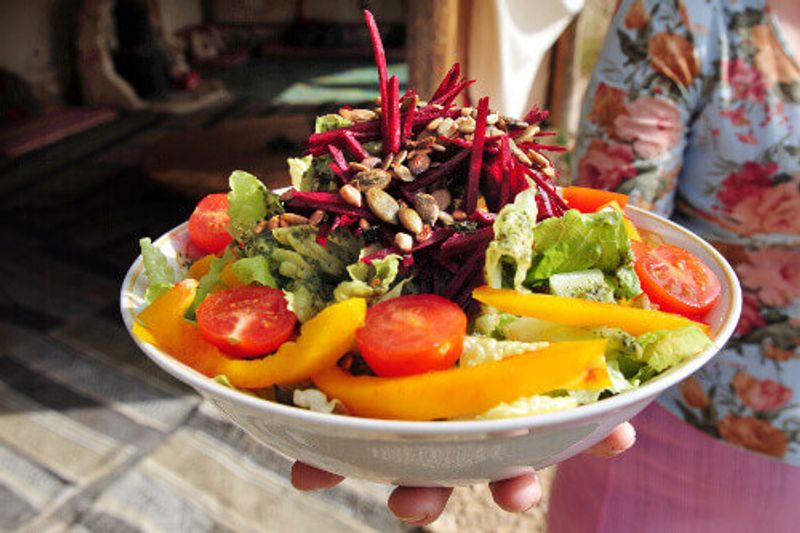 A colourful fresh vegetable salad dish in Israel.