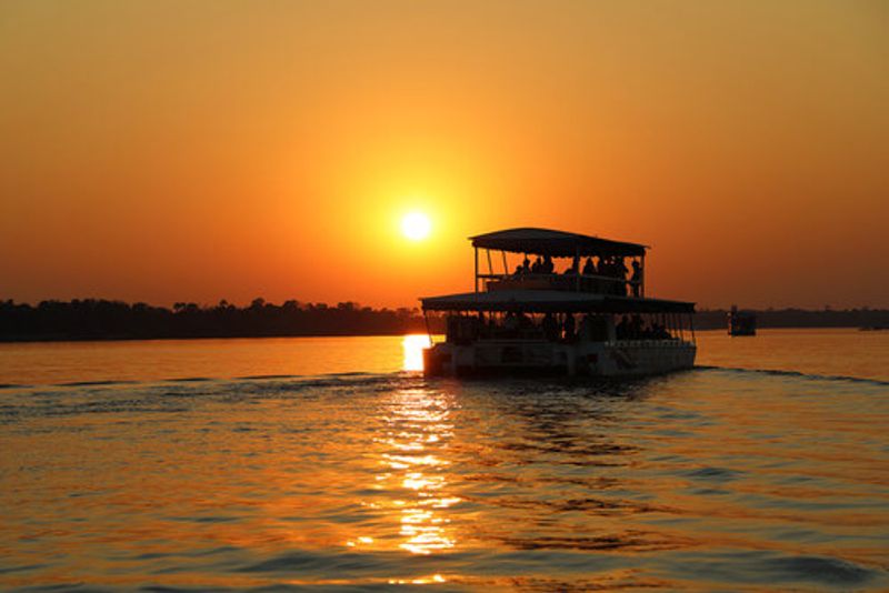 A sunset cruise on the Zambezi River.