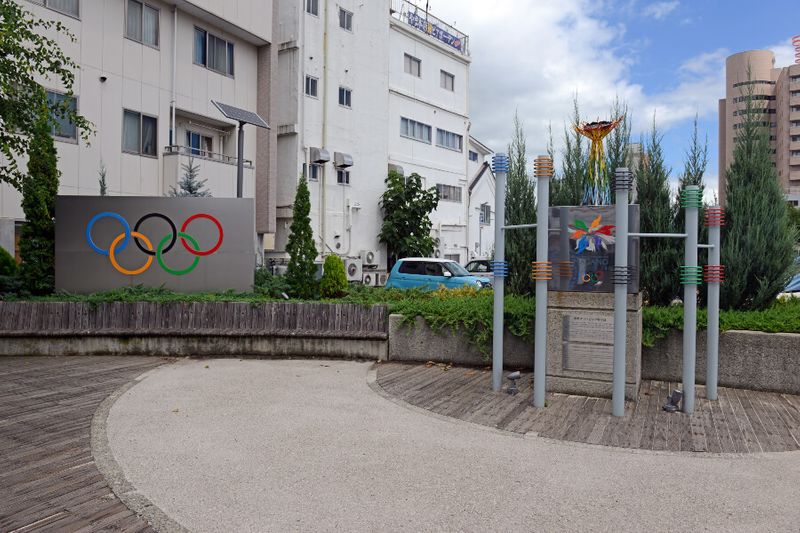 The replica torch used in 1998 Winter Olympics near the Nagano Olympic Museum.