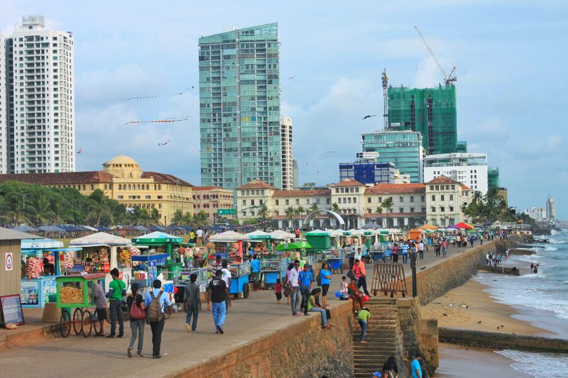 People gathering at Galle Face Green