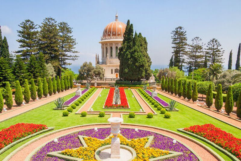 A Panoramic view of the Shrine of the Bab or Bahai Shrine in Haifa, Israel.