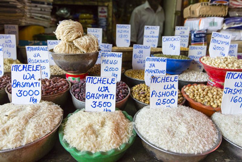 Spices on display in a market.