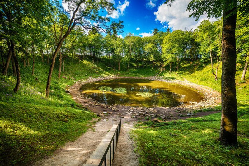 The main meteorite crater in the village of Kaali in Saaremaa Island.