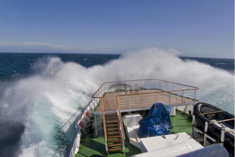 A boat crosses the Drake Passage.