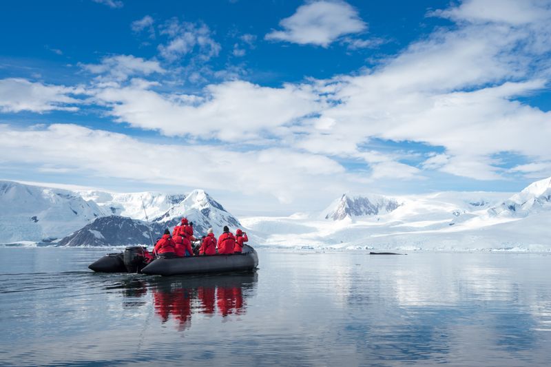 Group Zodiac in Antarctica.