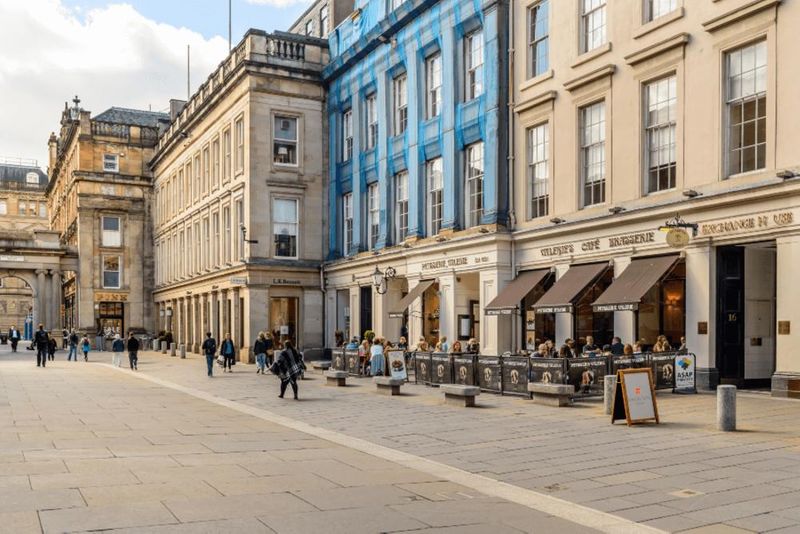 The Royal Exchange Square with its Victorian sandstone architecture in Glasgow.