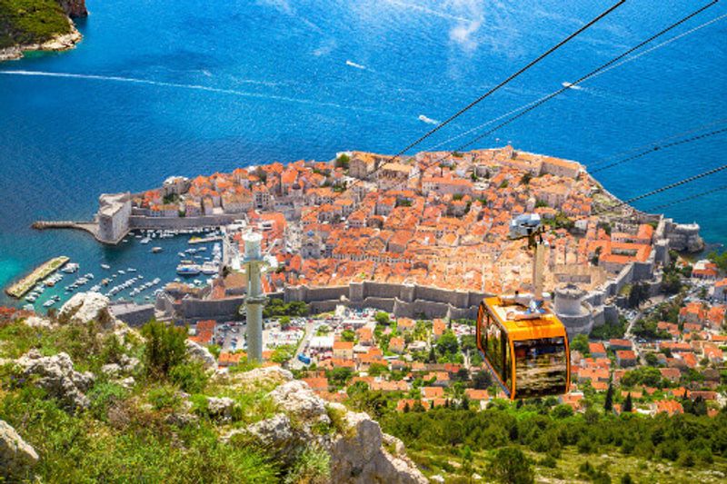 Cable car going up Srd Mountain in the old town of Dubrovnik.
