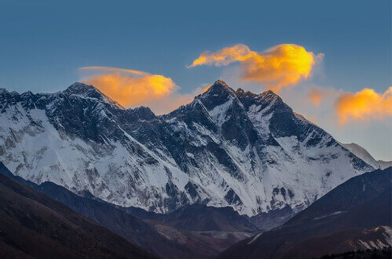 A view of Nuptse Peak,  Everest Peak and Lhotse Peak in Nepal.