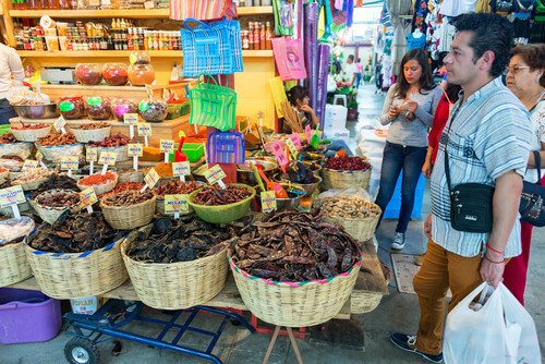 The bustling market in Oaxaca City.