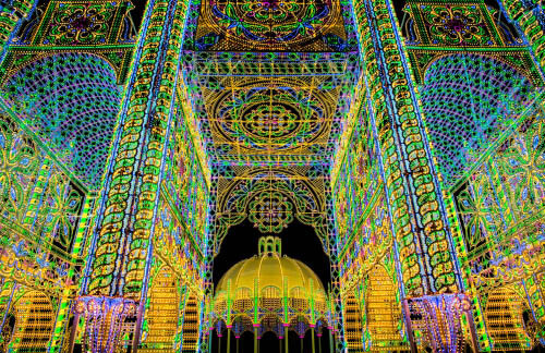 Exterior of a building during a light festival in Scorrano.