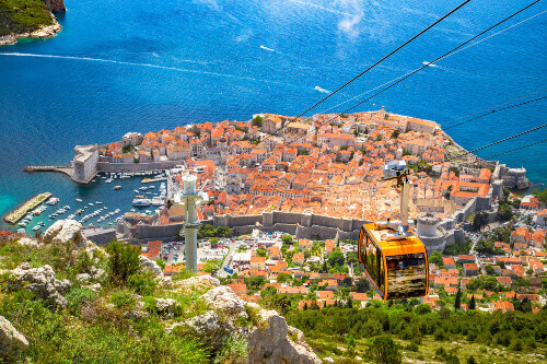 Cable car going up Srd Mountain in the old town of Dubrovnik.